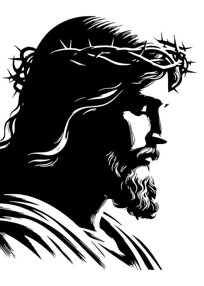 Jesus Christ Silhouette with Crown of Thorns