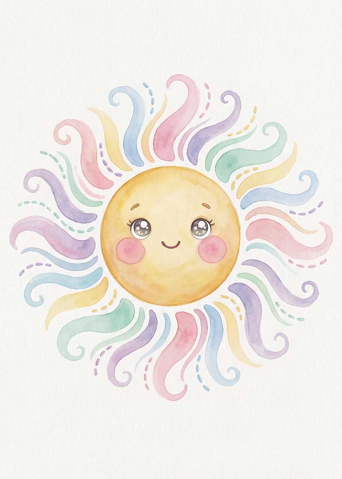 Cute Watercolor Sun with Pastel Rays