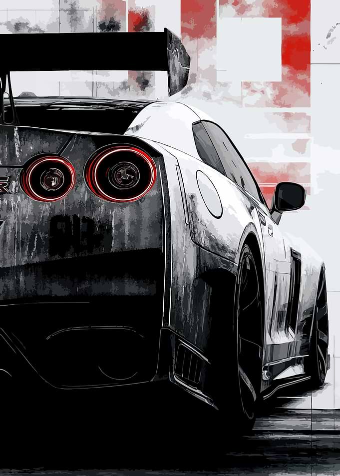 Nissan GT-R Rear View Art