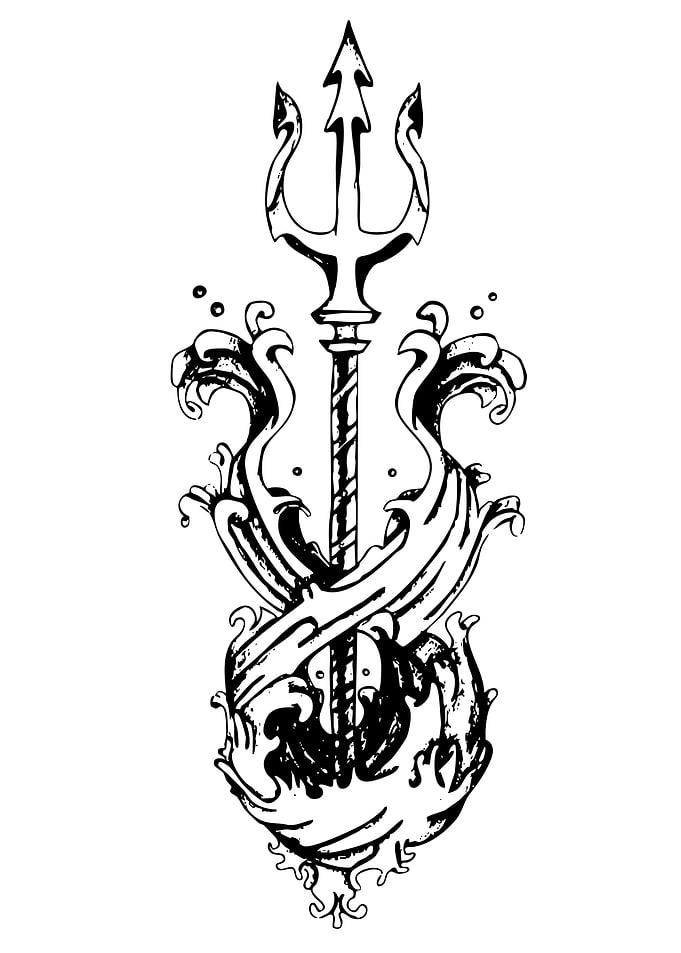 Trident and Waves Black and White