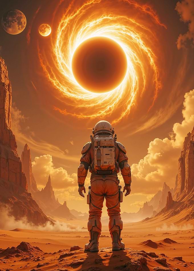 Astronaut Stares at Eclipse