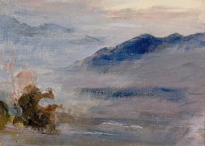 Mountain Landscape Painting with Fog
