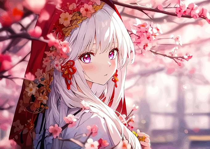 Anime Girl with Cherry Blossoms