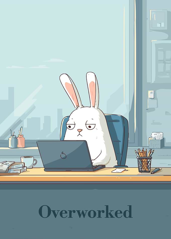 Overworked Rabbit Cartoon