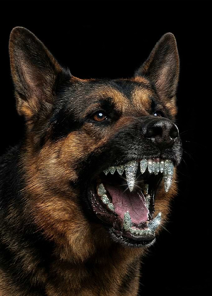 German Shepherd with Diamond Teeth