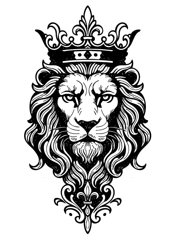Lion with Crown Black and White