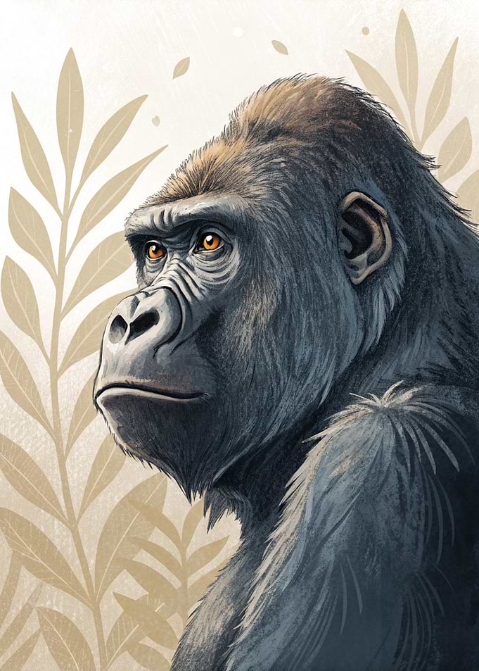 Portrait of a Gorilla with Foliage