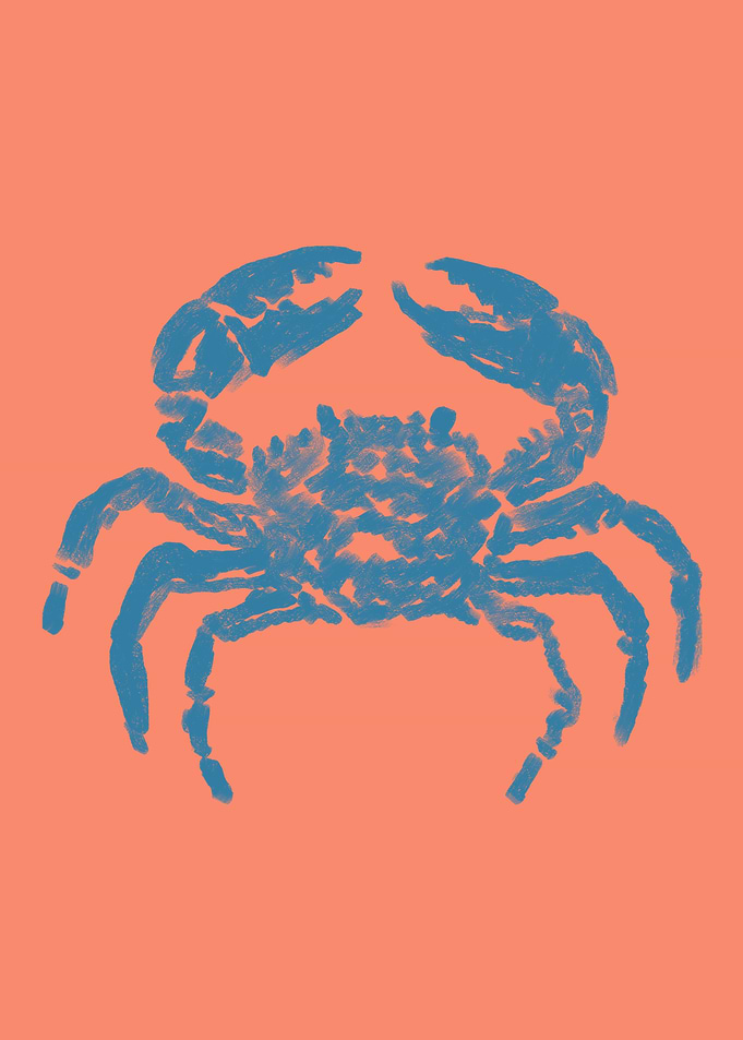 Blue Crab on Coral Background