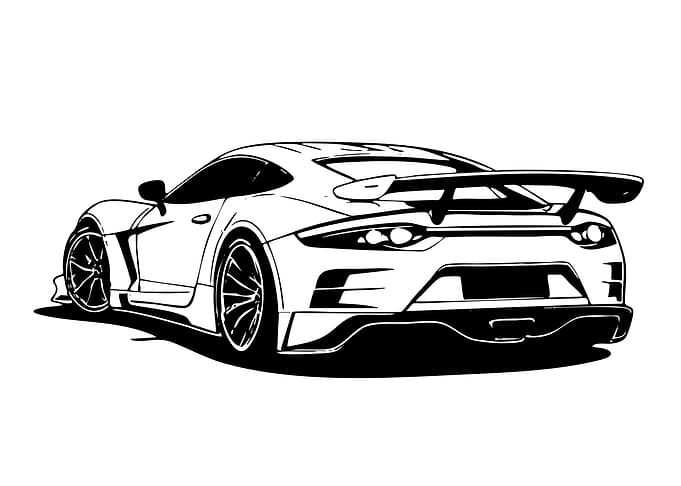 Black and White Sports Car Illustration