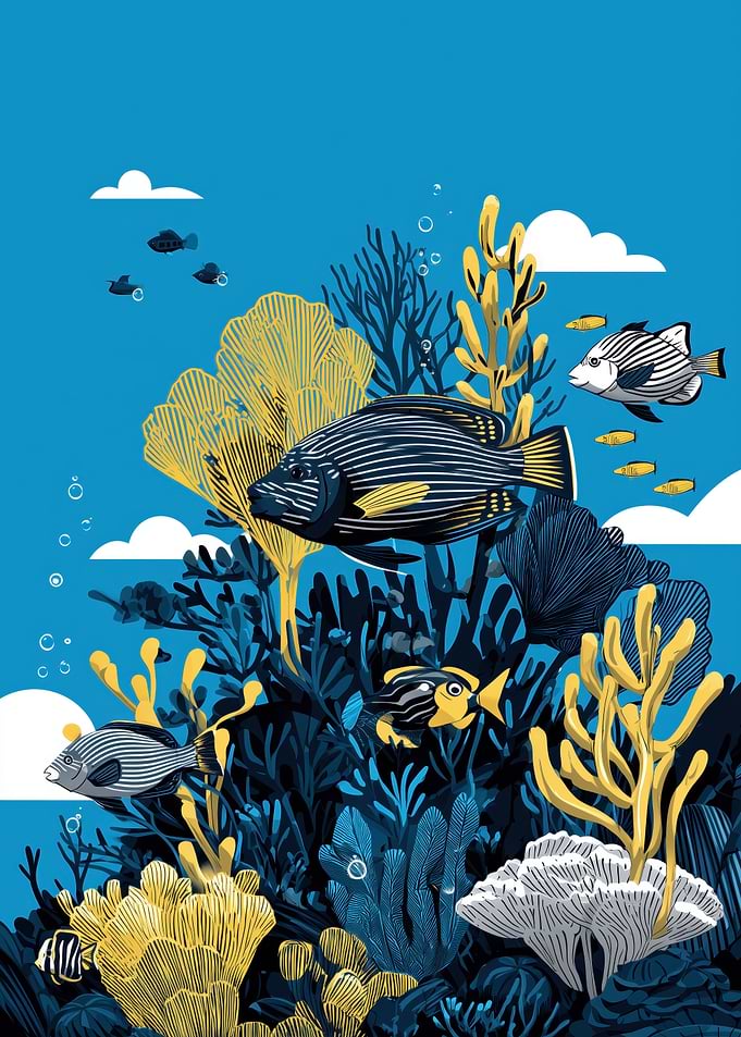 Underwater Coral Reef with Fish Illustration