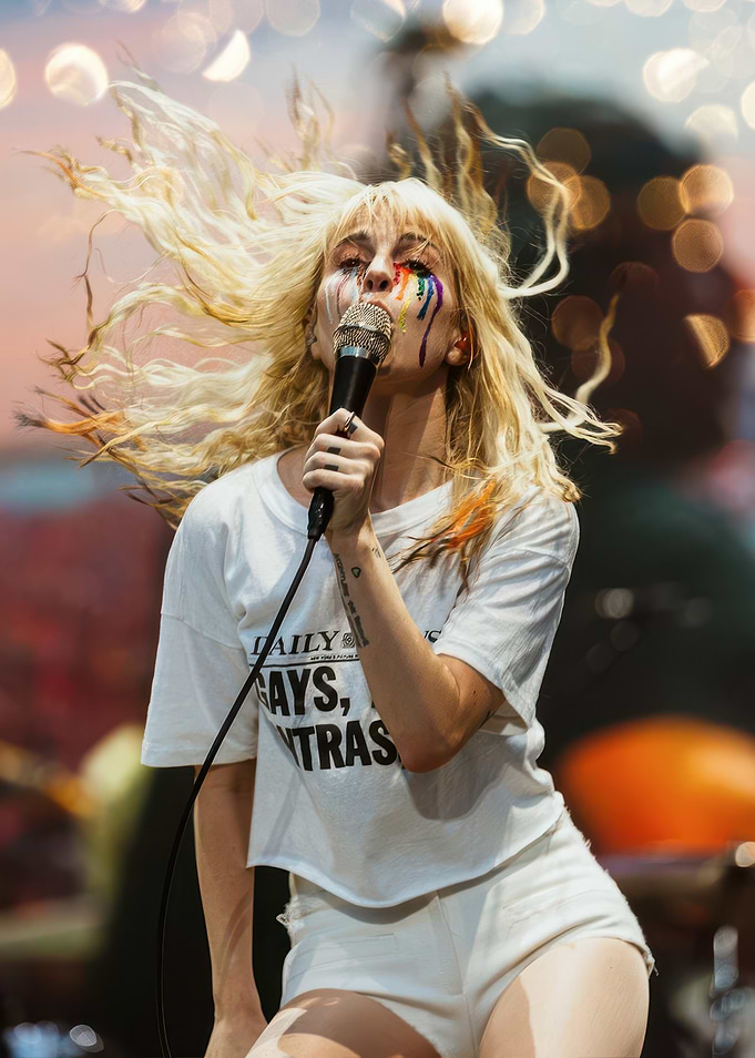 Female Singer Performing with Rainbow Makeup