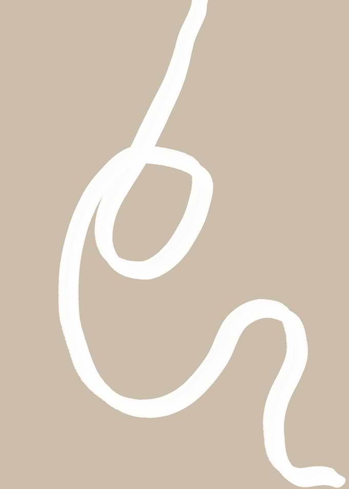 Abstract White Line Art on Beige