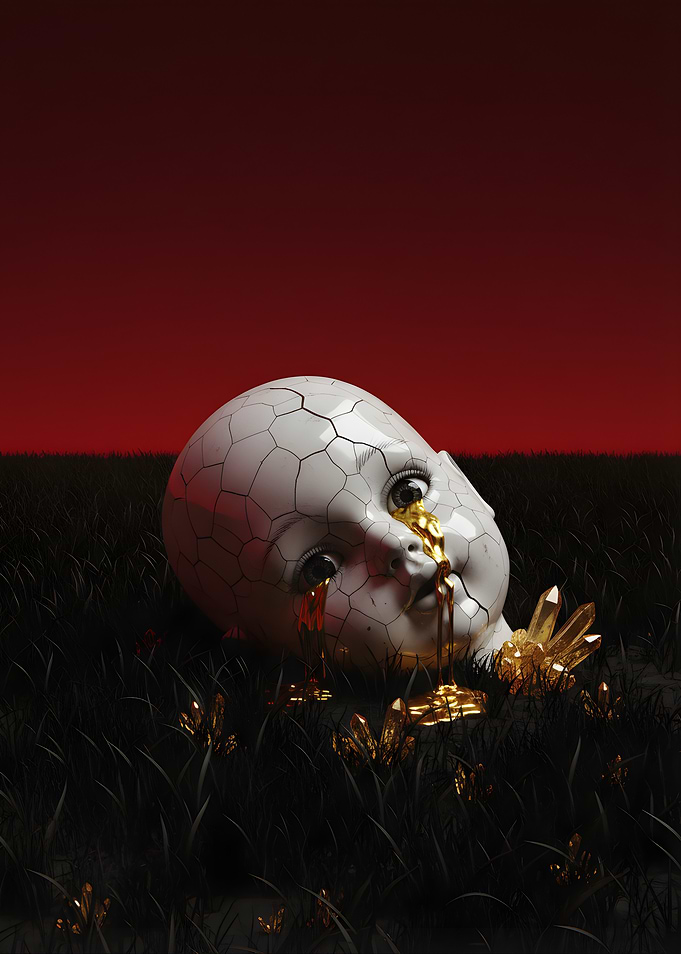 Cracked Doll Head with Golden Tears