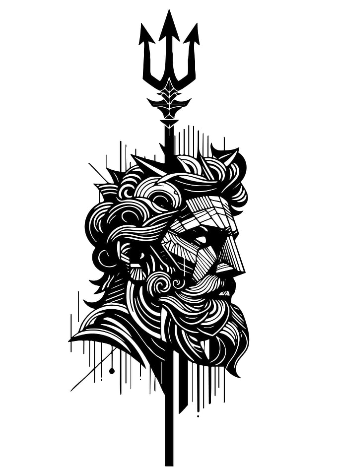 Poseidon Illustration with Trident