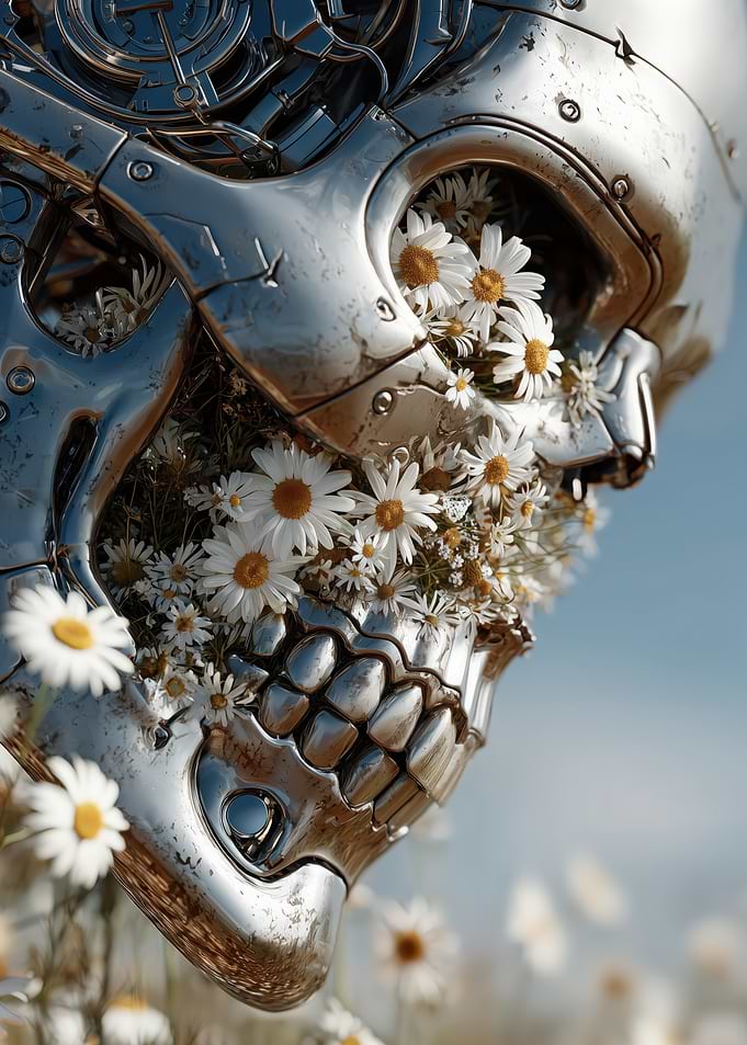 Chrome Skull with Daisies