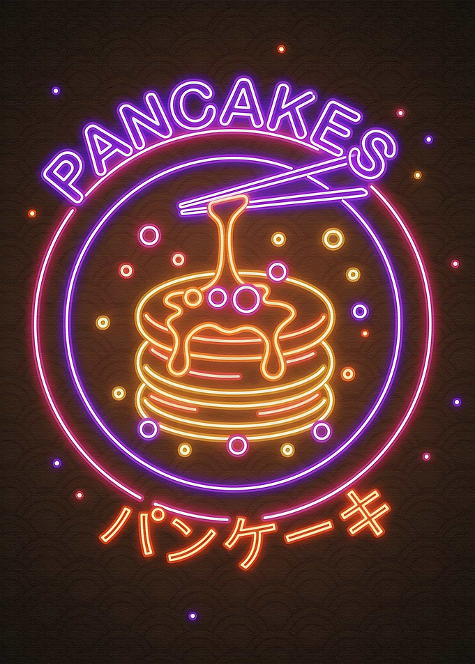 Neon Pancakes with Syrup Illustration