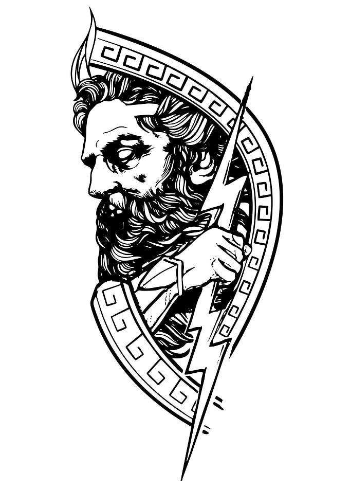 Zeus with Lightning Bolt Illustration