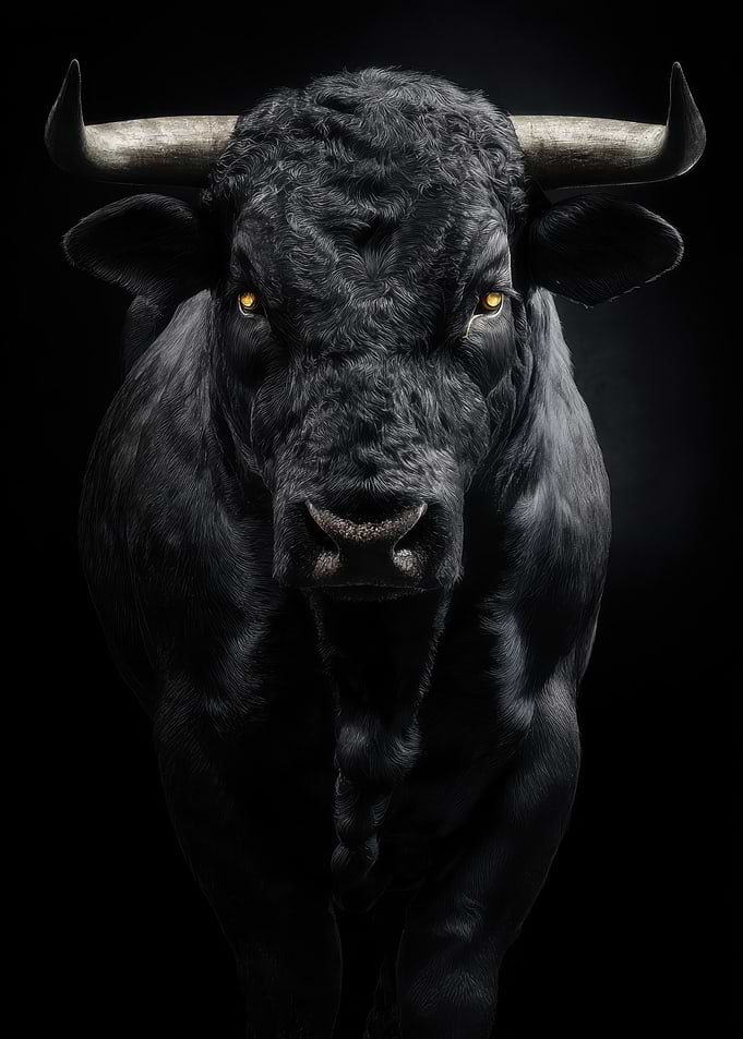 Black Bull Portrait with Golden Eyes