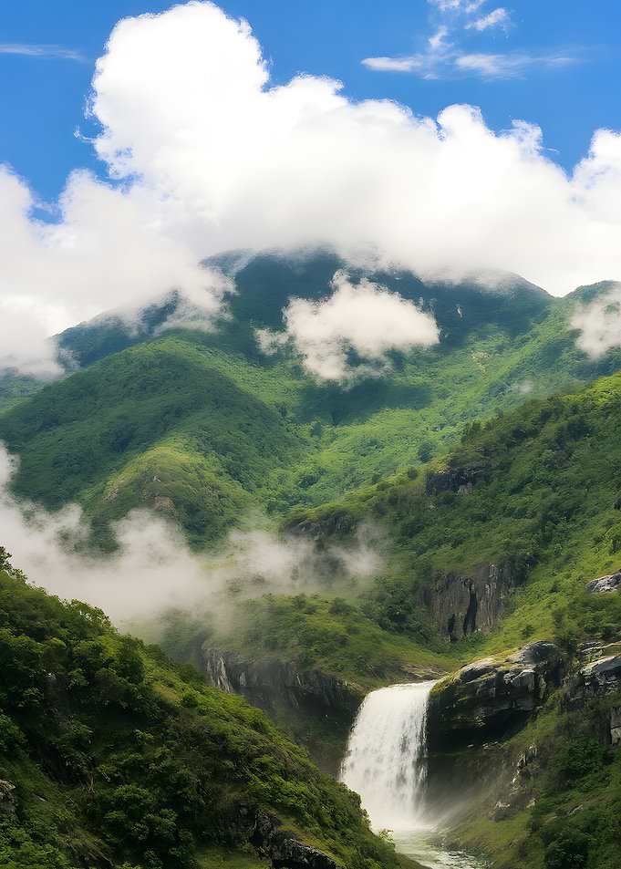 Lush Mountain Waterfall Landscape