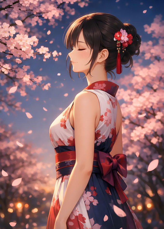 Anime Girl in Cherry Blossom Setting