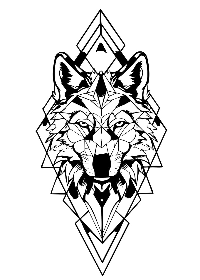 Geometric Wolf Head Black and White