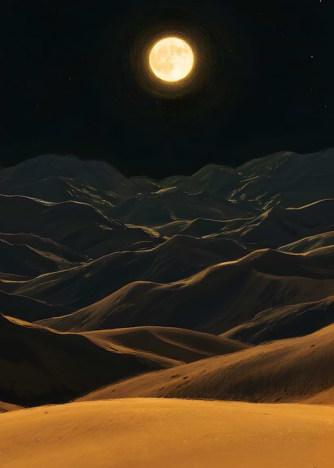 Desert landscape under a full moon