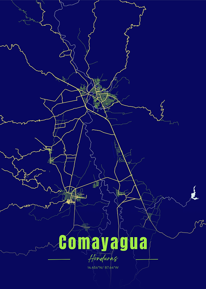 Comayagua, Honduras Map Art