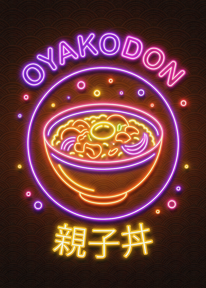 Oyakodon Neon Sign Illustration