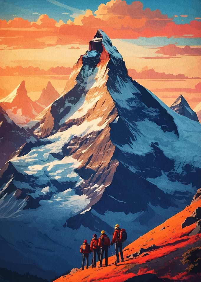 Mountain Climbing Adventure at Sunset