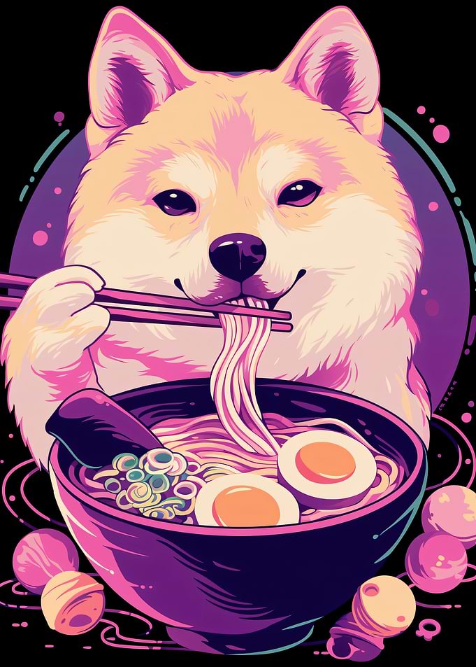Shiba Inu Eating Ramen Illustration