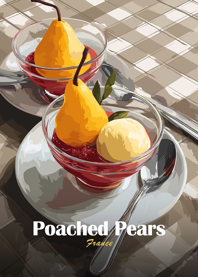 Poached Pears Dessert Illustration