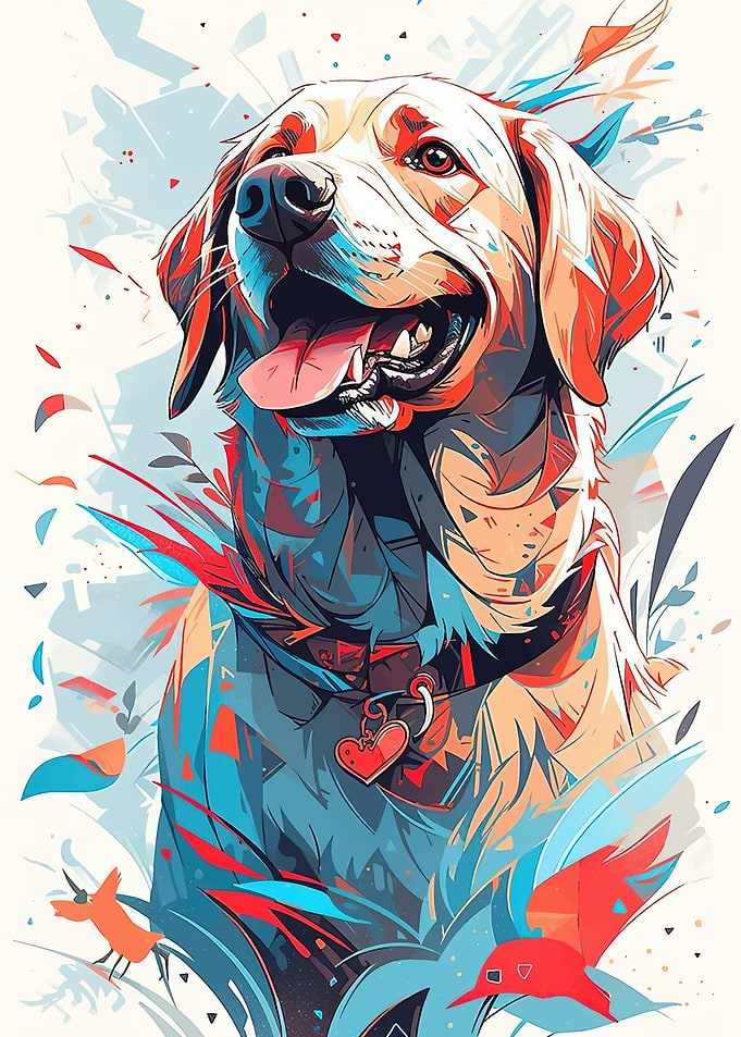 Colorful Dog Portrait with Heart Charm