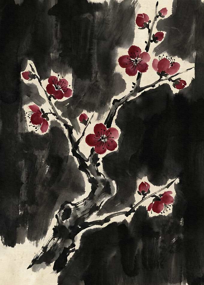 Plum Blossom Branch Ink Painting