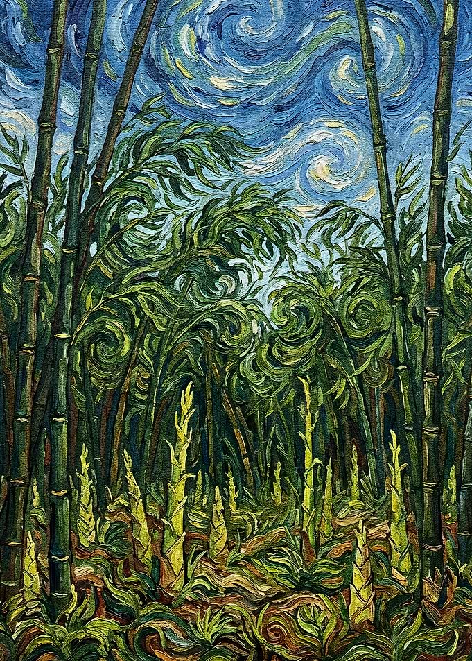 Bamboo Forest Painting in Van Gogh Style