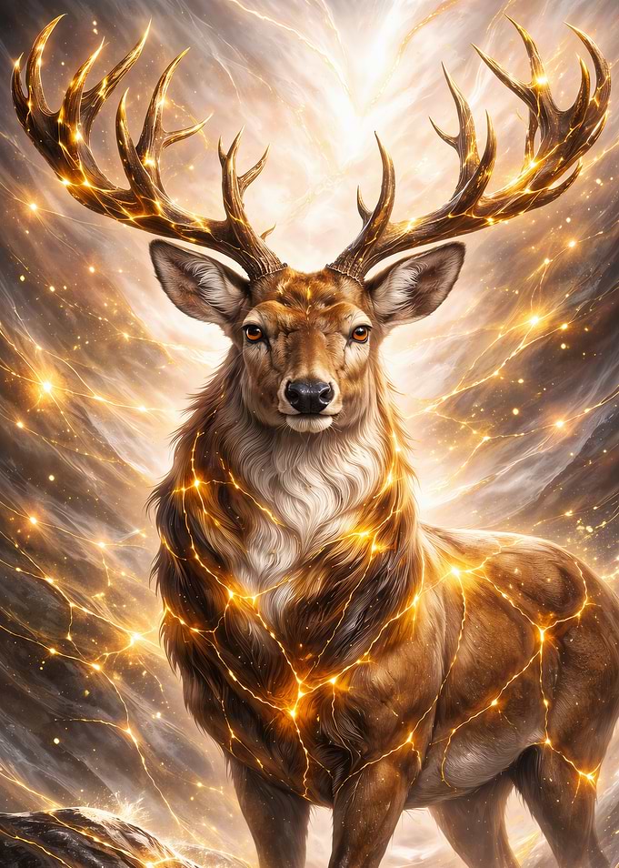 Majestic Golden Deer with Glowing Antlers