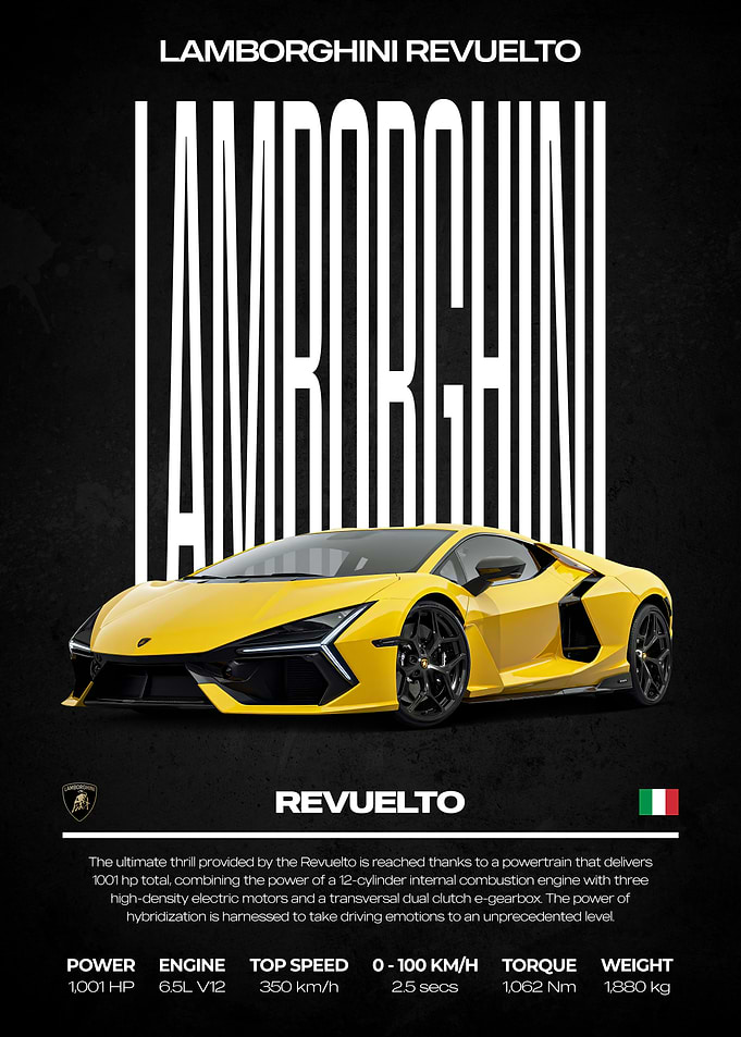 Lamborghini Revuelto Yellow Car Poster