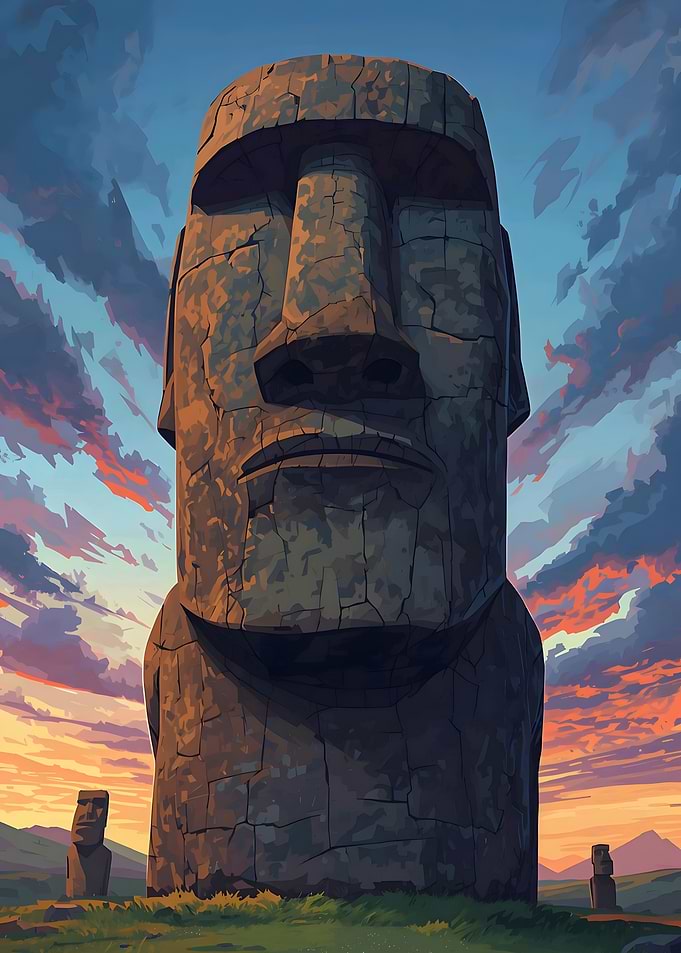 Moai Statue at Sunset