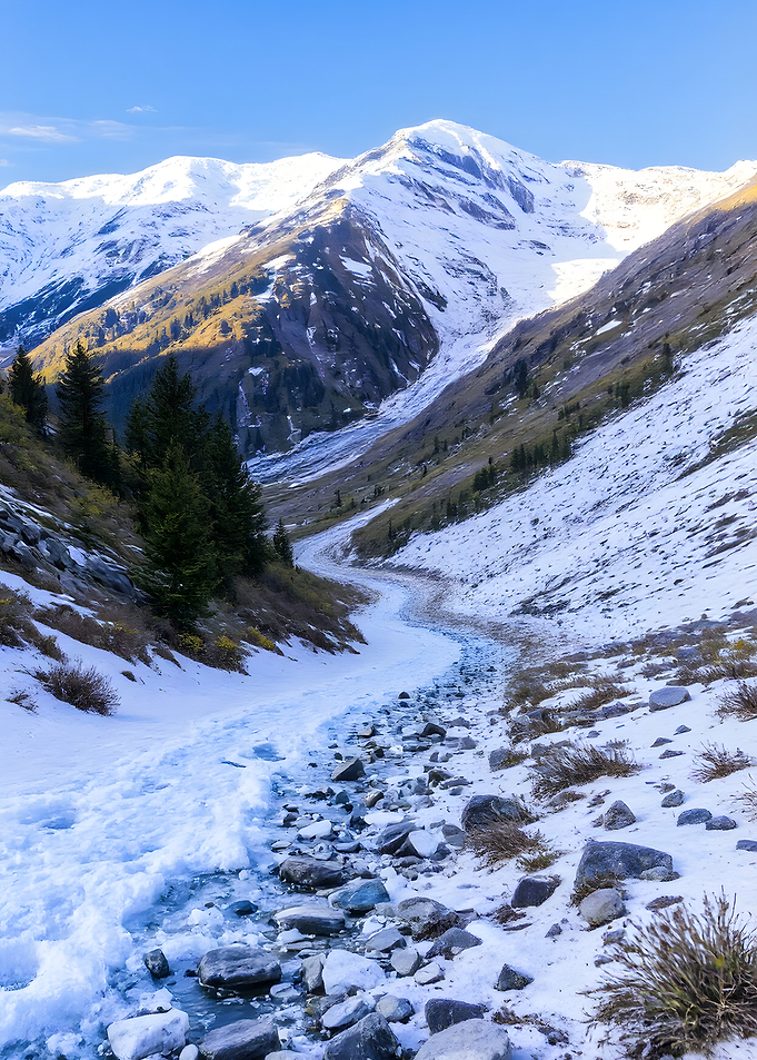 Snowy Mountain Stream Landscape