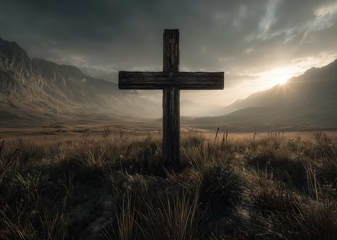 Wooden Cross in a Field