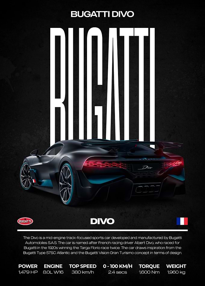Bugatti Divo Sports Car Poster