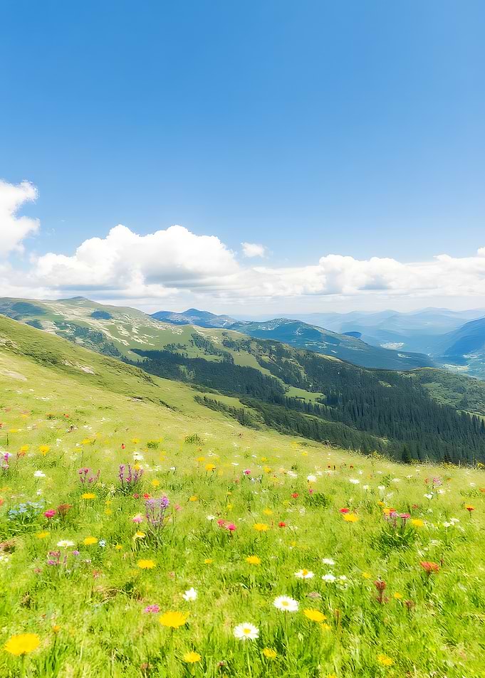 Mountain Meadow with Flowers and Sky