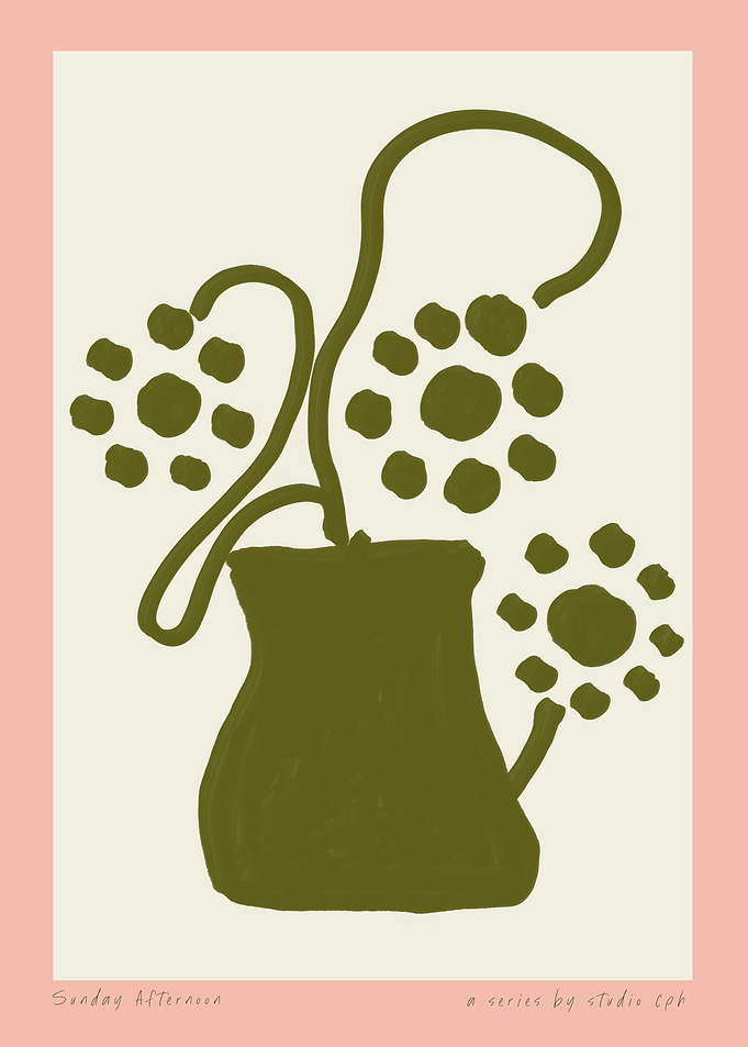 Olive Green Floral Still Life Art