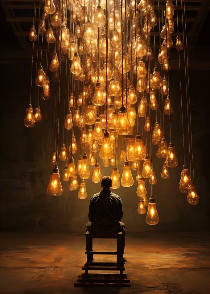 Man Under Lightbulbs