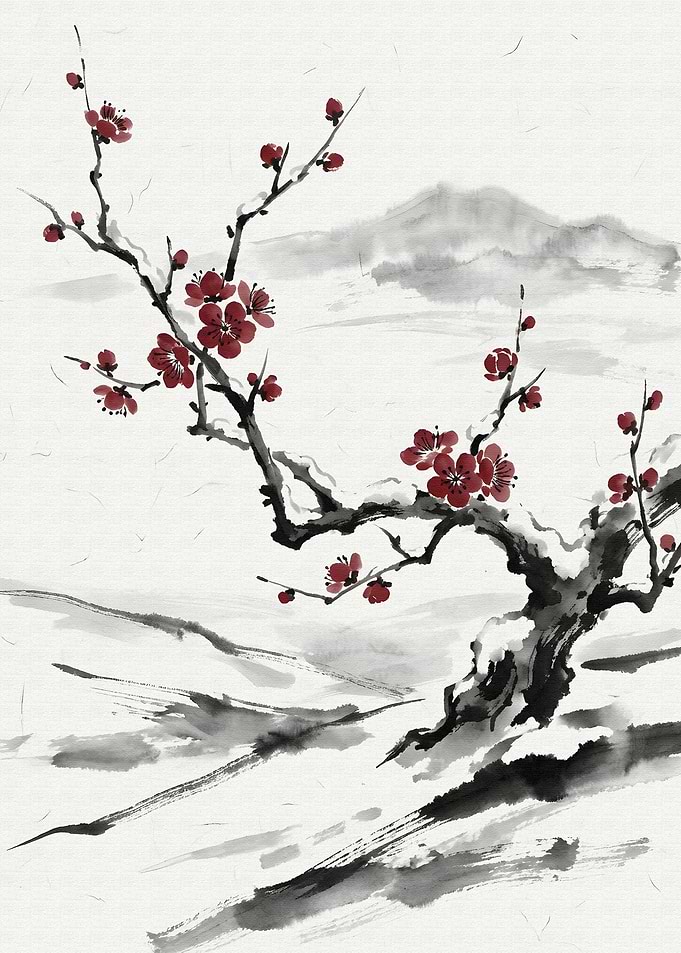 Winter Plum Blossom Ink Painting