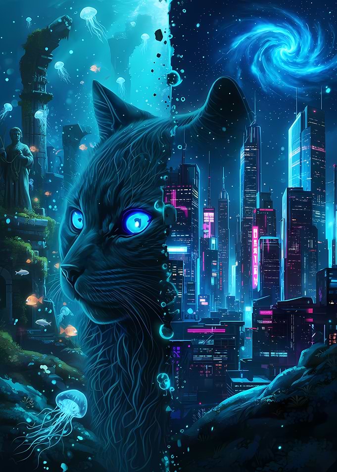 Cyberpunk Cat Cityscape