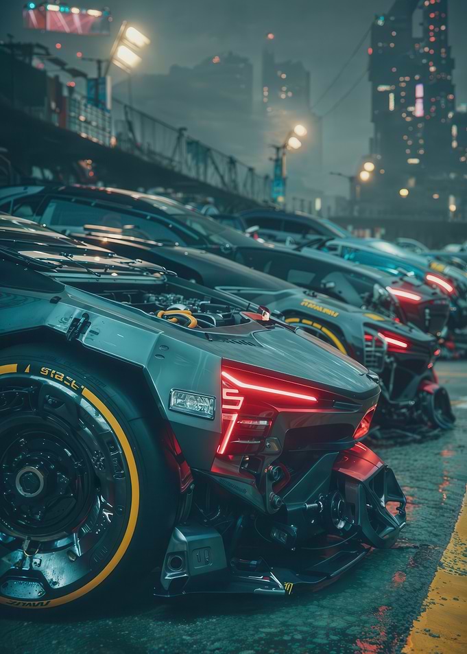 Cyberpunk Cars in a Futuristic City