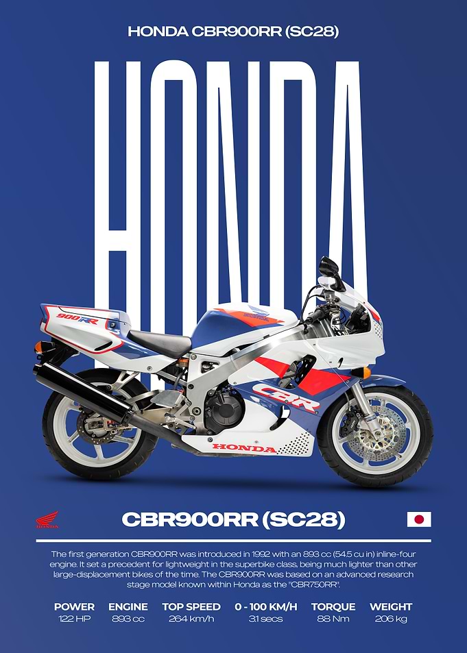 Honda CBR900RR SC28 Motorcycle Poster