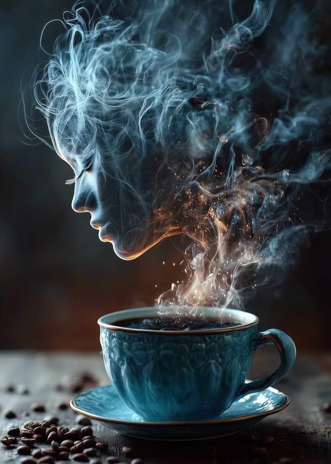 Coffee Dream: Woman Emerging from Steam