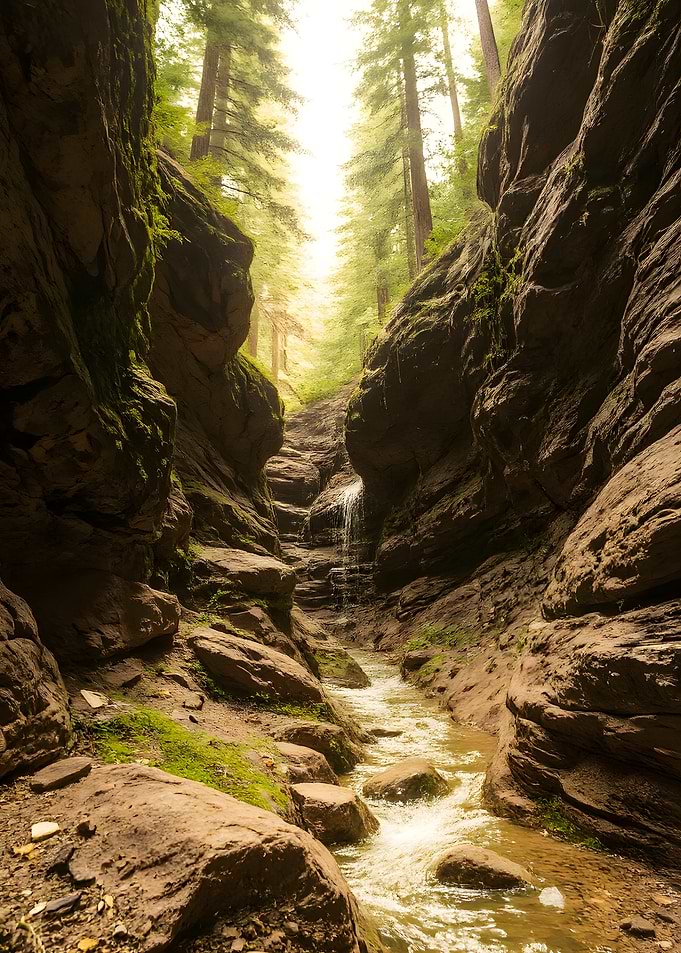 Creek Through Rocky Forest Canyon