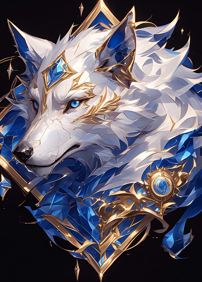 White Wolf with Blue and Gold Accents